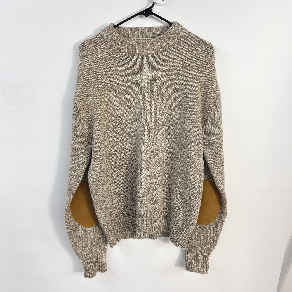 Vintage Wool Crew Neck Sweater XL Elbow Patch Chunky Knit Heritage Grandpa USA